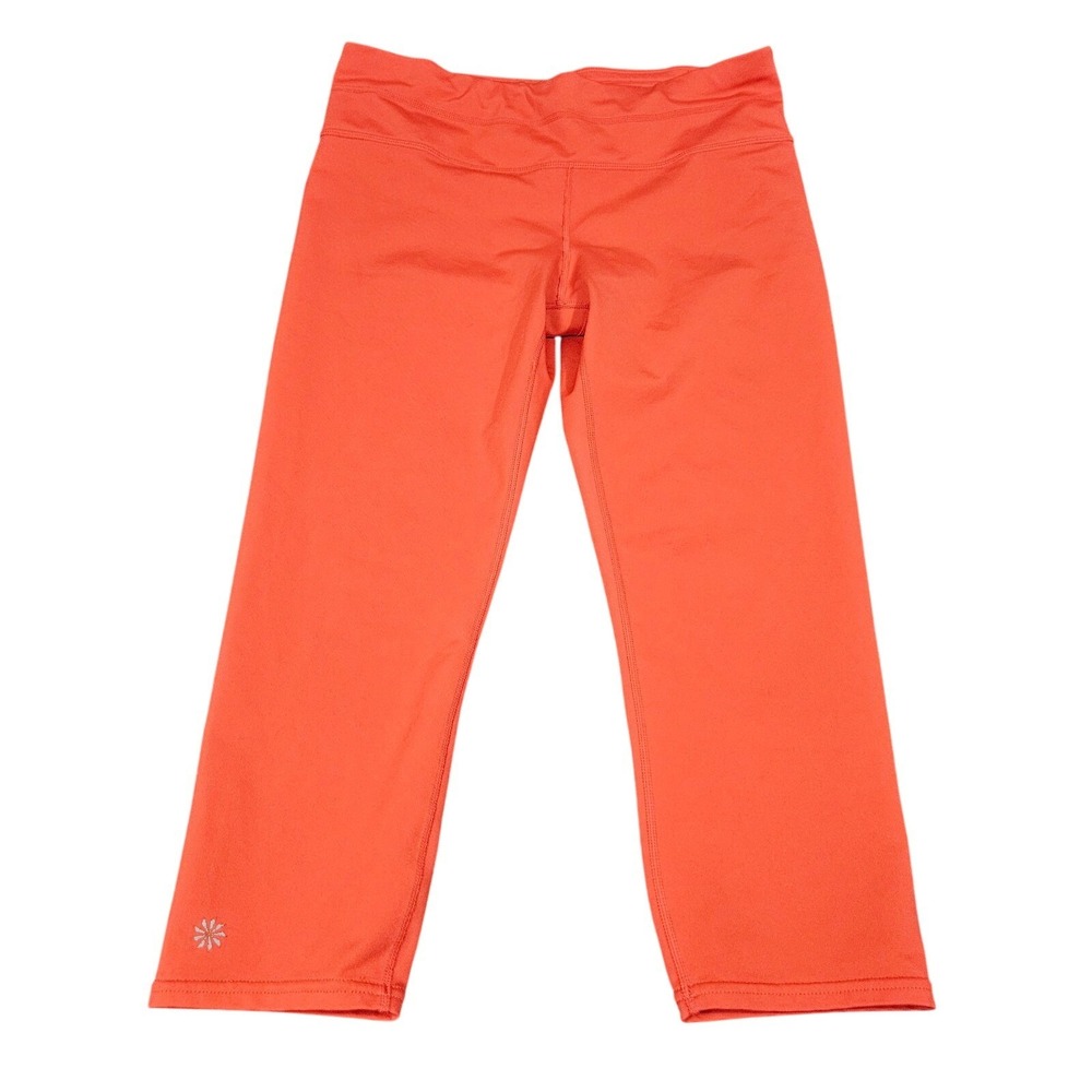 Athleta Be Free Crop Leggings Womens M Orange Zip Pocket Athletic Yoga Running